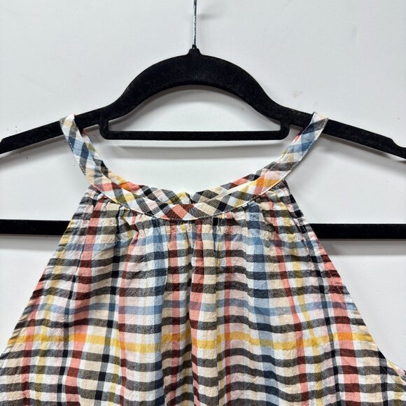 Loft Gingham Tiered Sleeveless Top, Size Small, Multicolor Seersucker Plaid - Picture 3 of 10